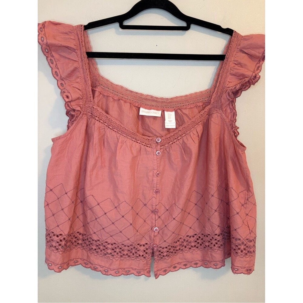Shabby Chic Pink Eyelet Embroidered Cotton Crop Top Size Small